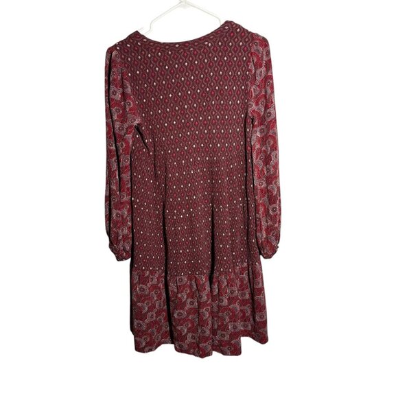Maeve By Anthropologie burgundy  Boho Print Long Sleeve Dress V-Neck Small - Picture 7 of 8